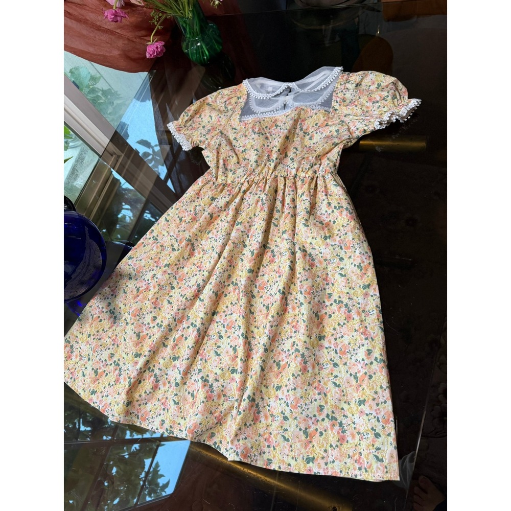 Vintage Scarlet Darkness Girls Floral Cottagecore Dress Lace Trim Size 12Y - Picture 5 of 11